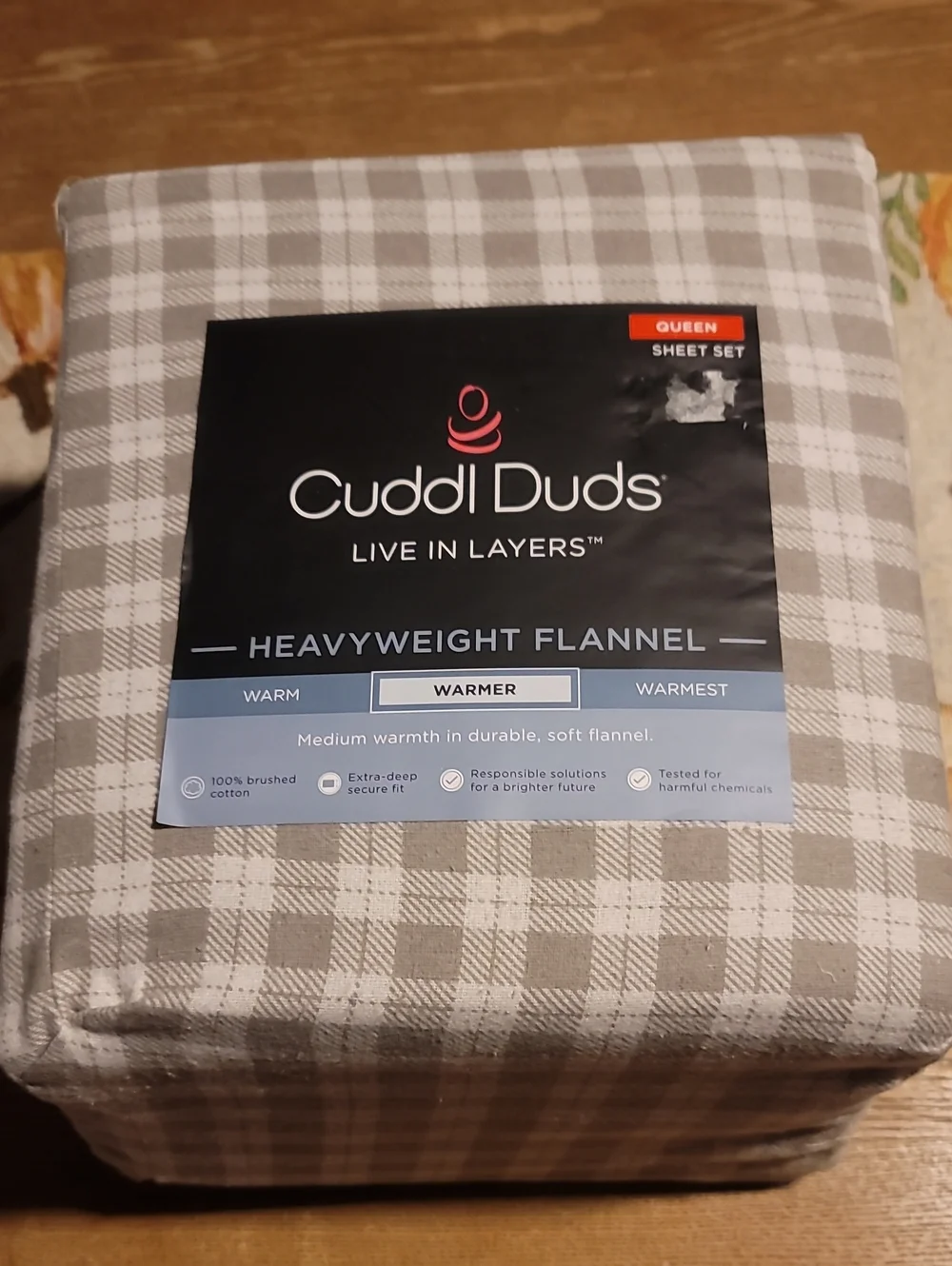 Cuddl Duds Gray Plaid Heavyweight Flannel Sheet Set - Queen